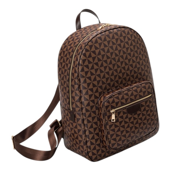 Designer Inspired Brown Monogram Large Backpack - Picture 6 of 12